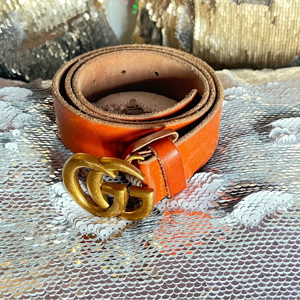 Gucci Leather Belt with Gold Buckle